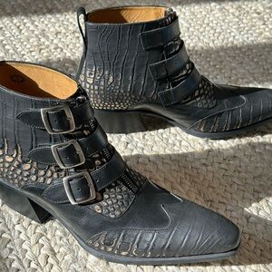 John Fluevog Idol Jack Black Croc-Embossed